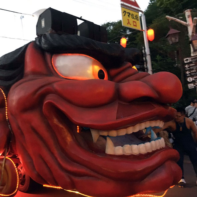 giant oni float at the hell matsuri at noboribetsu onsen