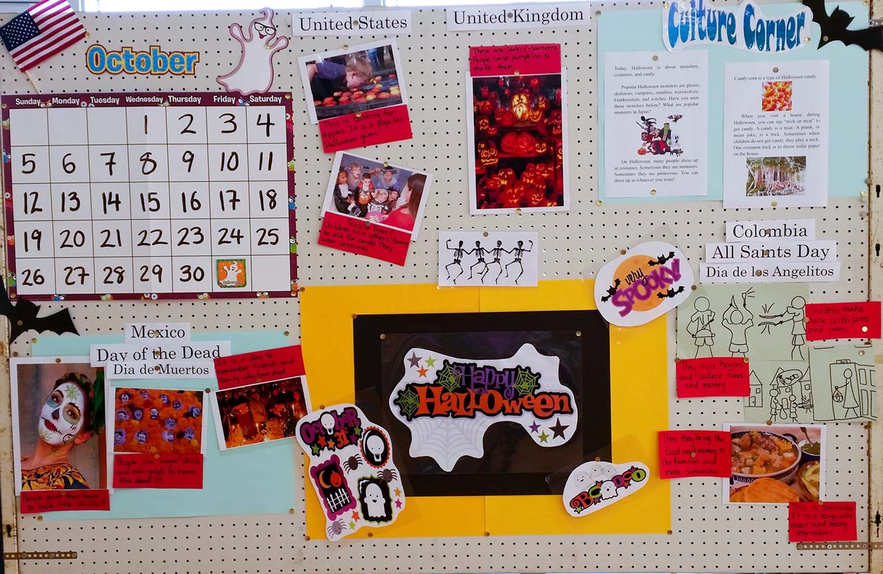 english bulletin board celebrating halloween