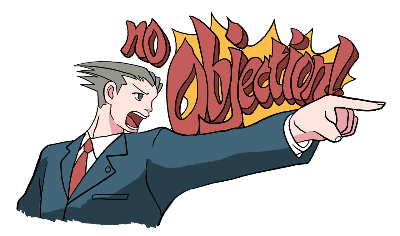 phoenix wright yelling no objection at doujinshi